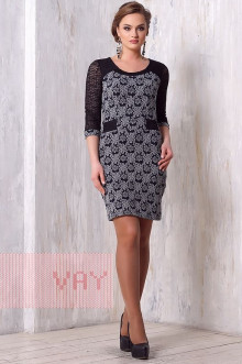Платье женское 3146 Фемина (Синий-серый калейдоскоп/гипюр черный)